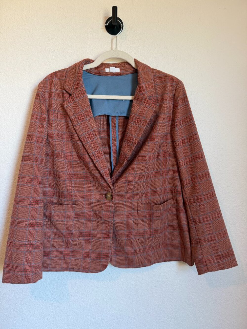 J. Jill Petite Plaid Knit Blazer Jacket Pink Blue Stretch Career Casual - Picture 2 of 9